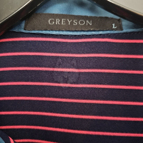 Greyson Mens Large Performance Polo Golf Blue Striped - Picture 2 of 7